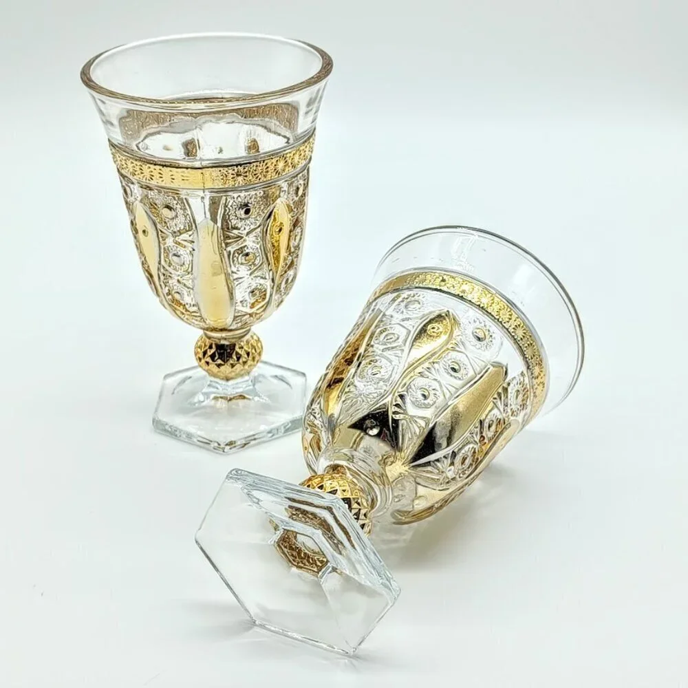 Pair of 2 Gold Trim Crystal Wine Glasses